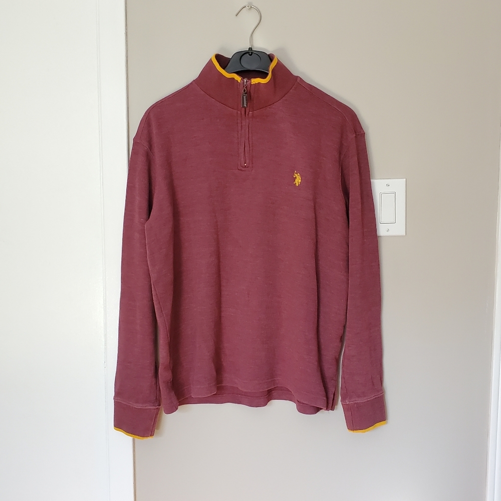 US Polo Assn Pullover Sweater quarter zip size medium purple gold embroidery